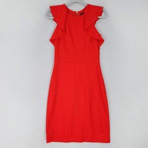 J Crew Dress Womens 0 Red Orange Wool Monday Ruffle Sheath Knee Length Career